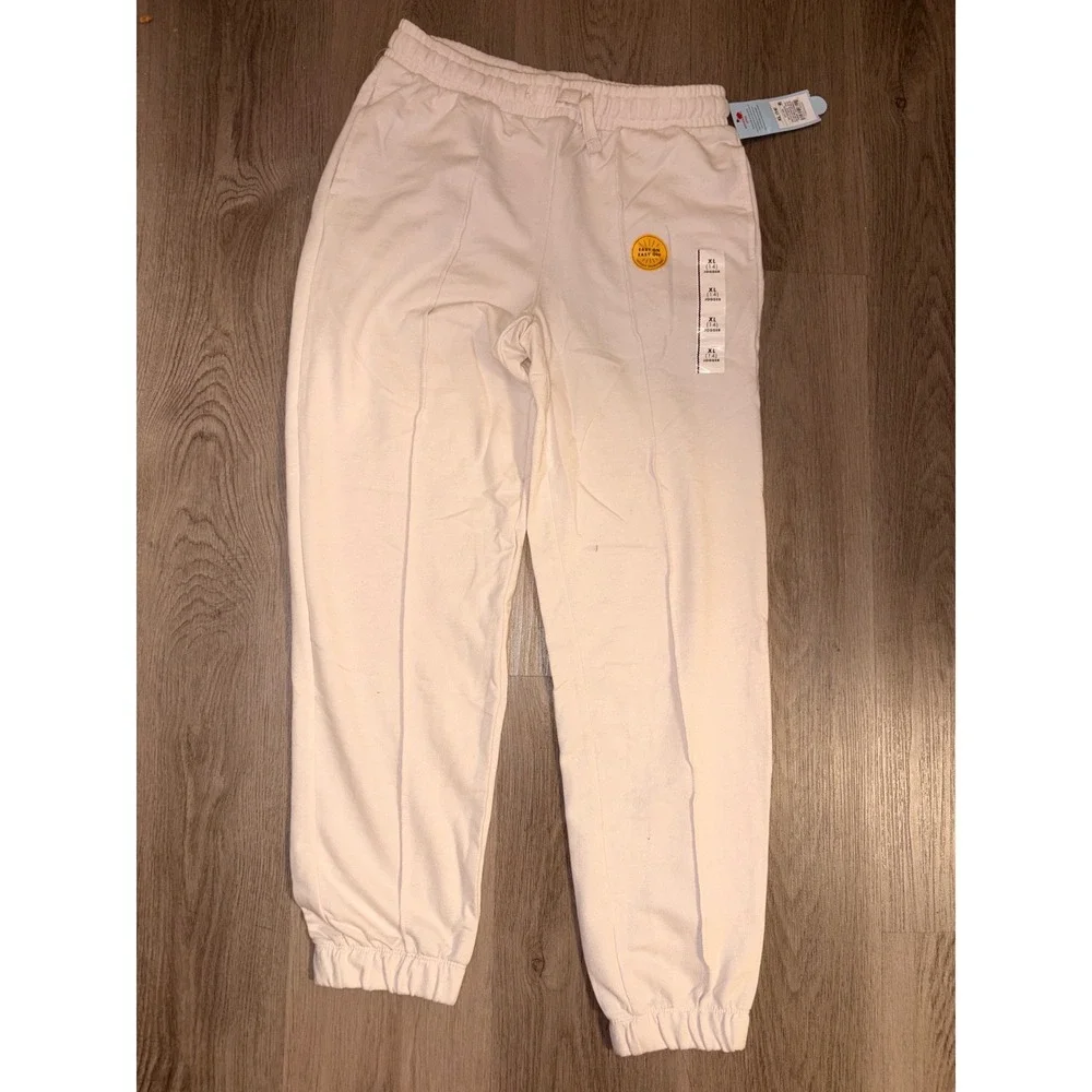 Cat & Jack Girls XL 14 Cream Pintuck Jogger Sweatpants NWT Off White Pockets